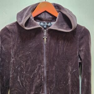 Silver Dagger Hoodie Womens Large Brown Velour Full Zip Dagger Pull‎ Pockets